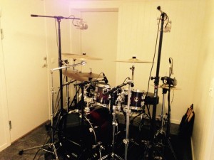 Drums setup for recording at Kan Lyd